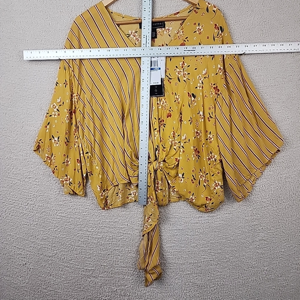 Forever 21 Yellow Bell Sleeve Blouse with Tie Front - Picture 5 of 8